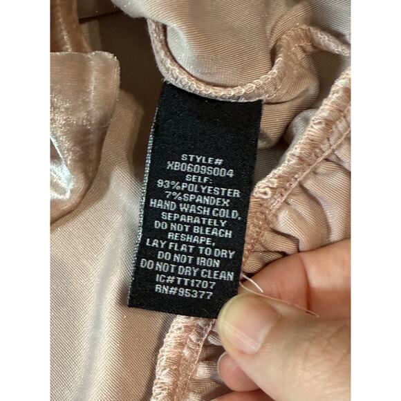 Anthropologie Sanctuary‎ Boho Women Pink Crushed Velvet Peplum Blouse Ruffle L - Picture 6 of 9